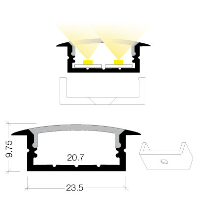 Finned recessed profile (2 strips)